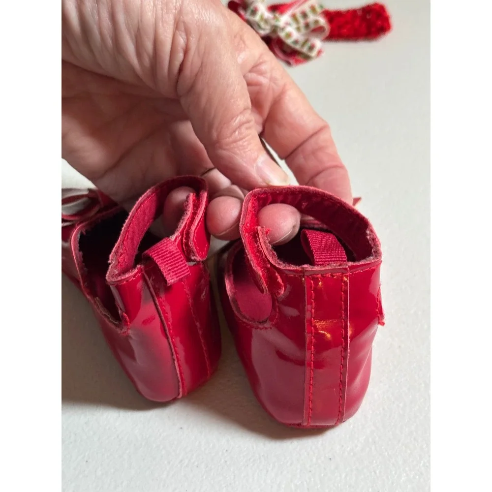 Gymboree Set w/ Red Leather Bow Baby‎ Girls Shoes Size 6-12 Months & Headband